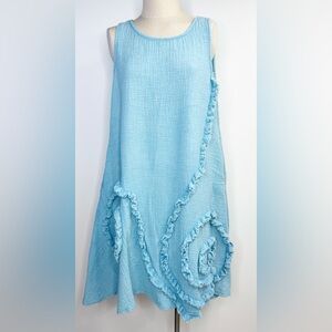 Paper Lace Blue Blue Sleeveless Dress One Size Cotton‎ Gauze with Pockets